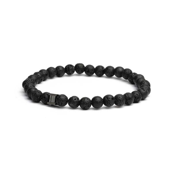 Armband mit 6 mm schwarzem Lavastein und schwarzem Abstandshalter - Black Lava 6mm